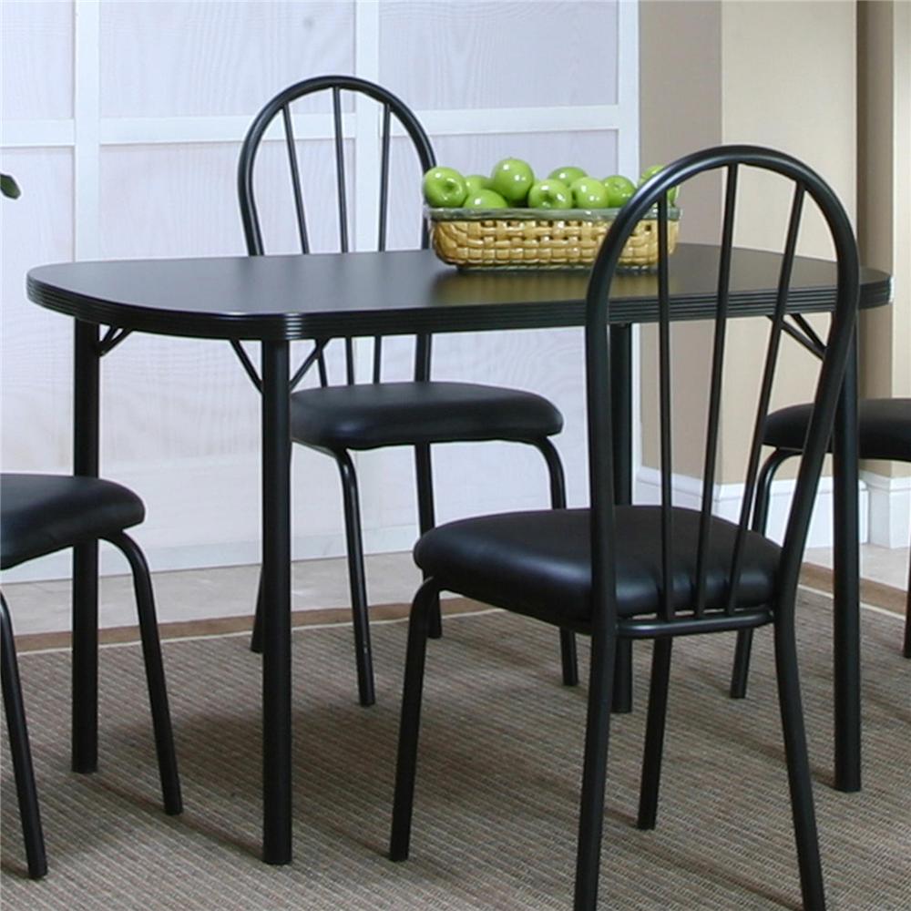 Cramco Inc Cramco Dinettes Ebony D8121 60 6x01 60 Black Laminate Table and 6 Vinyl Side Chairs Set Nassau Furniture and Mattress Dining 7 or more Piece Set